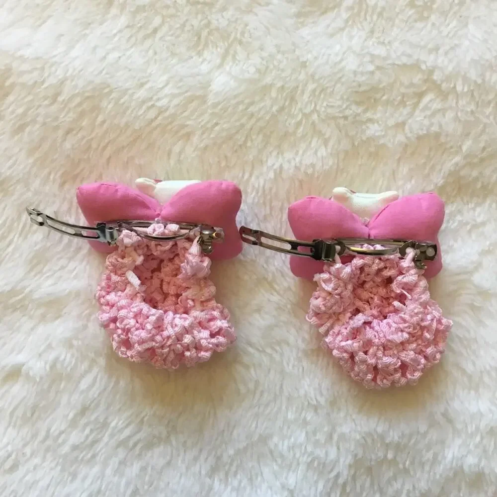 Vintage-Hello Kitty Pink Crochet Wrap Hair Clip Set